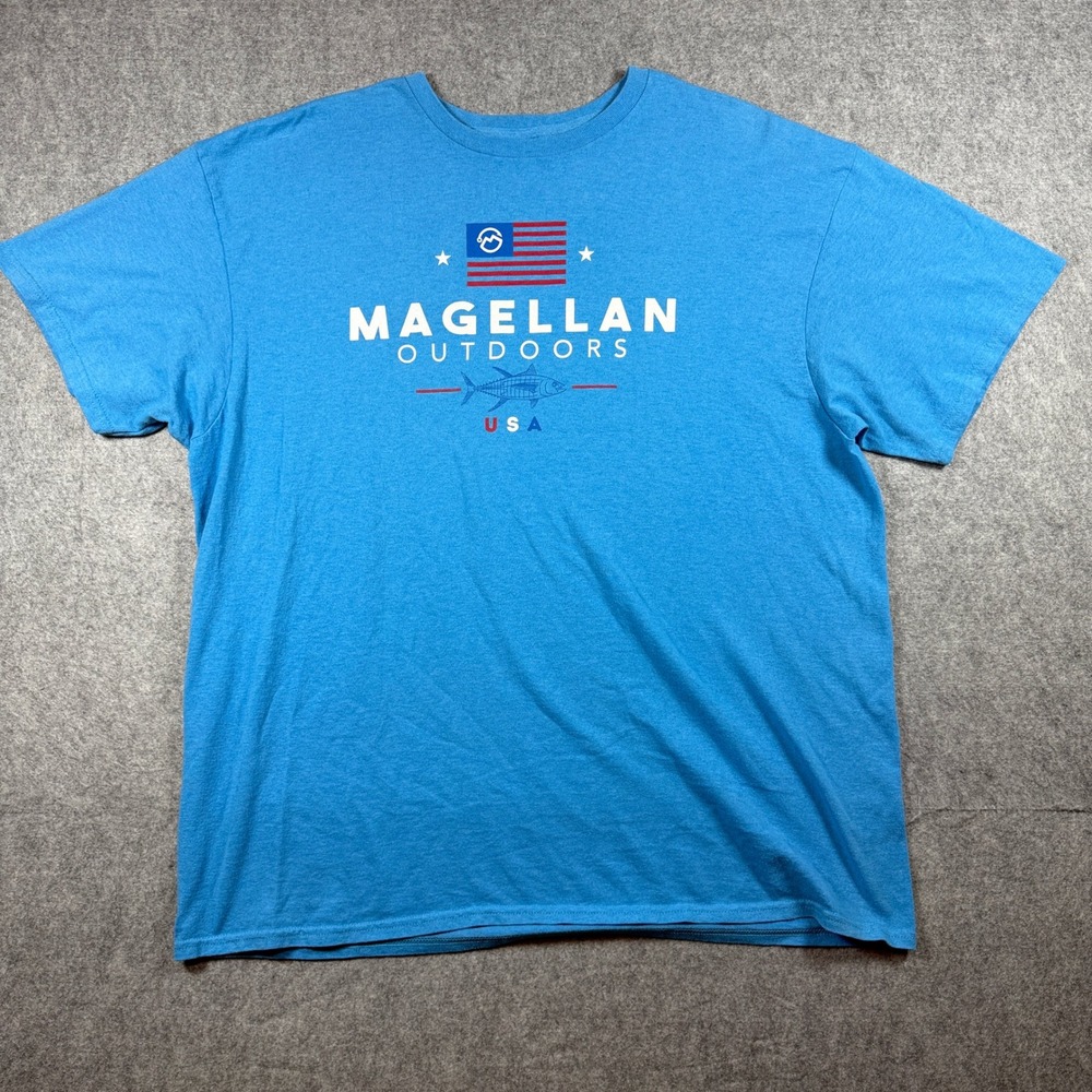 Magellan Outdoors Mens Graphic T Shirt XL Blue USA Flag Fish Short Sleeve